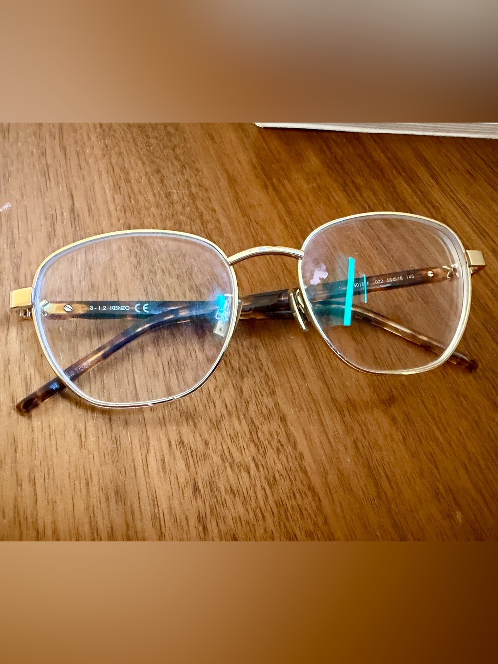 **Kenzo** Gold Frame Eyeglasses with Tortoiseshell Temples